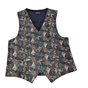 VTG Bracci USA Men M 100% Silk Waistcoat Vest Vibrant Swirling Geometric Formal